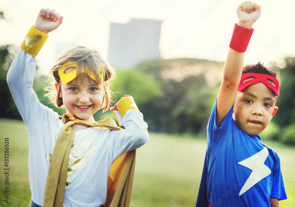 Kids Superheroes Fun Costumes Play Concept