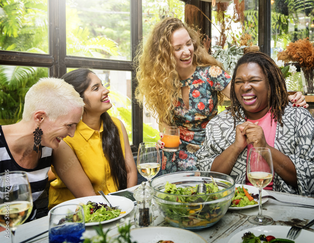 Diversity Women Group Hanging Eating Together Concept