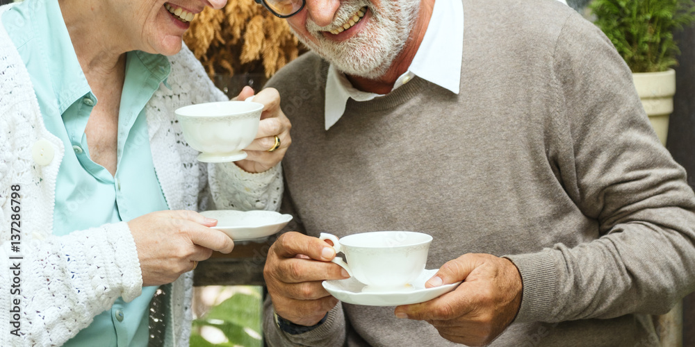 Senior Couple Afternoon Tean Drinking Relax Concept