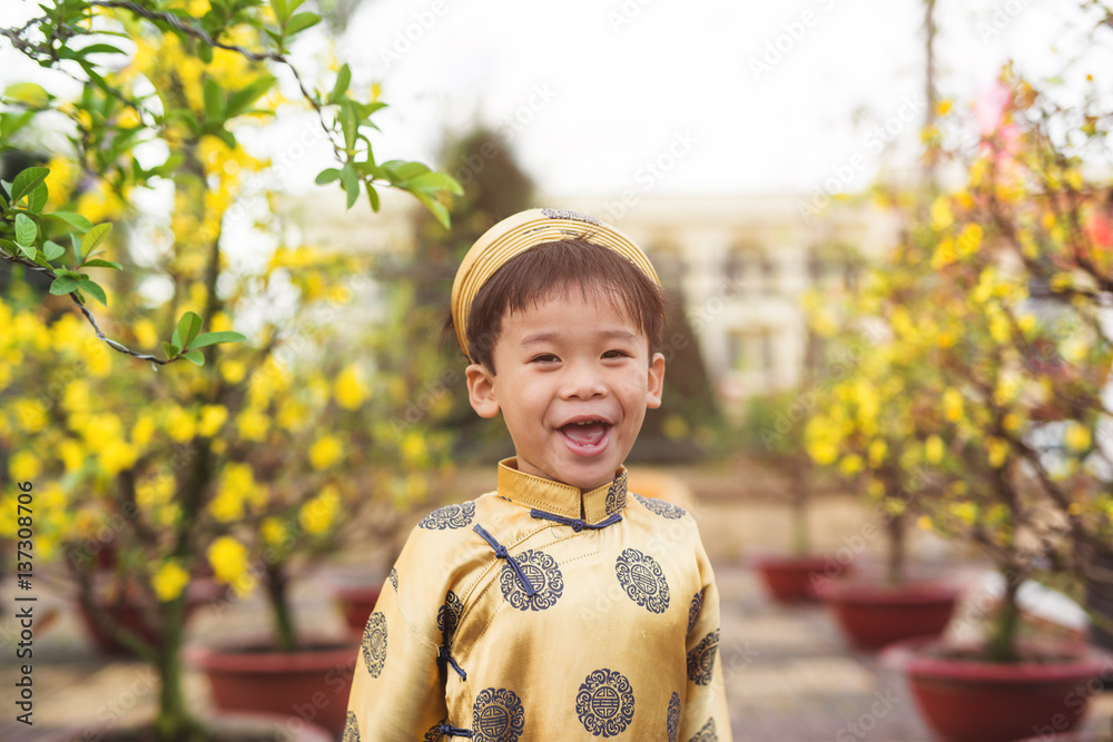 快乐的孩子在Ochna Integerrima（Hoa Mai）花园里穿着传统服装（ao-dai）玩得很开心
1257508537,阿勒泰