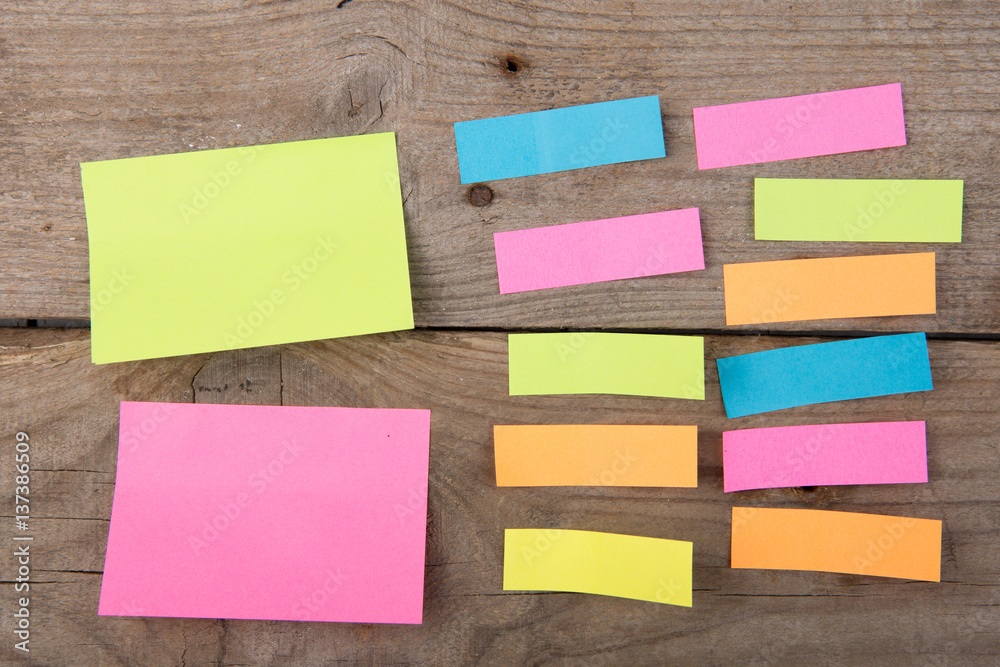 sticky notes on the wooden board