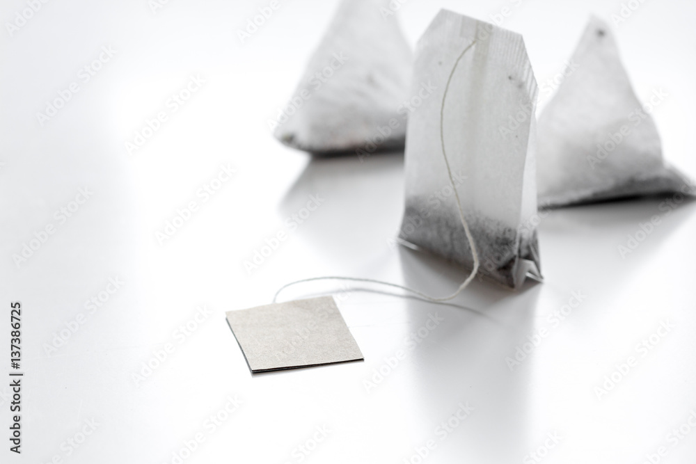 Close up teabag on white background mock-up