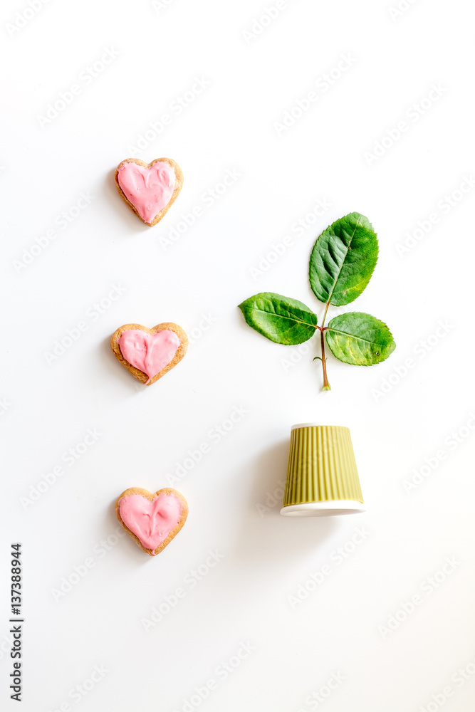 cookies for Valentine Day heartshaped on white background top view