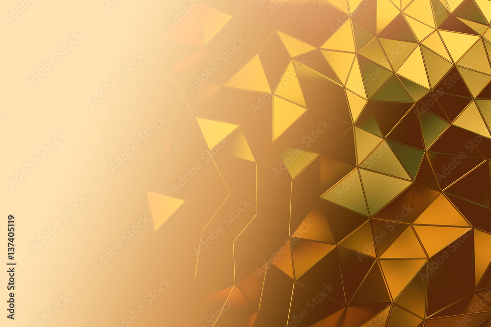 Abstract Gold Mesh polygon background with space ,3d rendering 