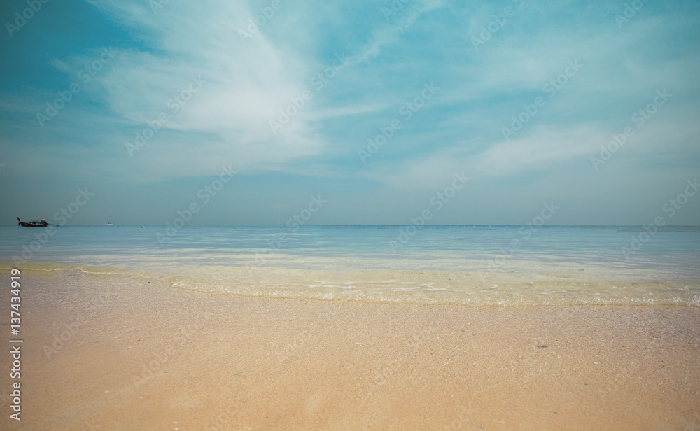 blue sea and cloudy sky over it