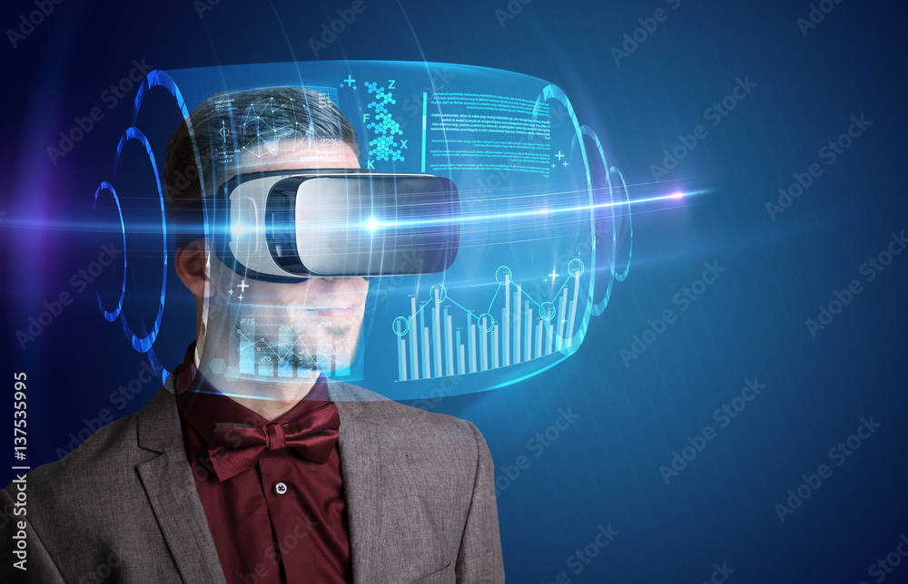 Businessman with virtual reality goggles