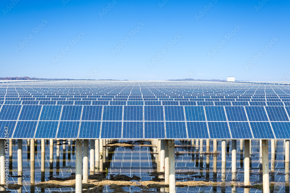 solar power plant under the blue sky