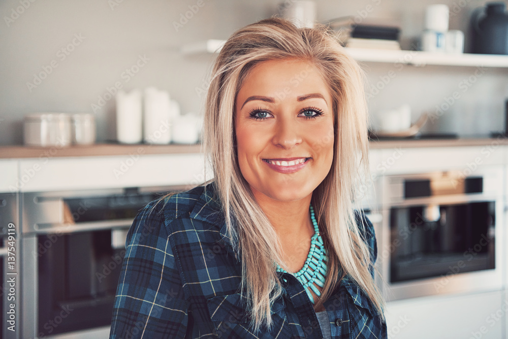 Cute blond woman in restaurant