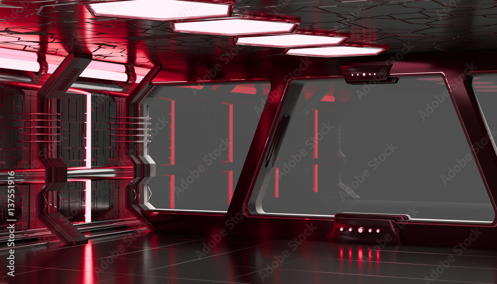 Spaceship red interior 3D rendering elements of this image furnished by NASA