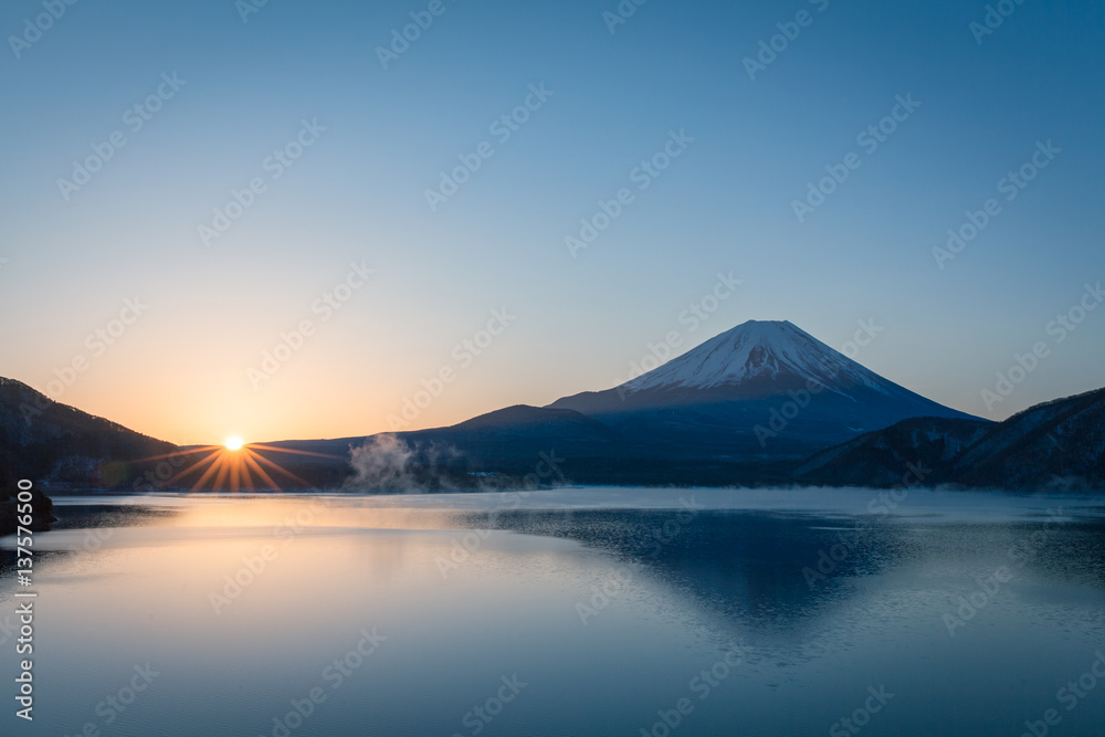 Mt.Fuji at Lake Motosu in winter morning