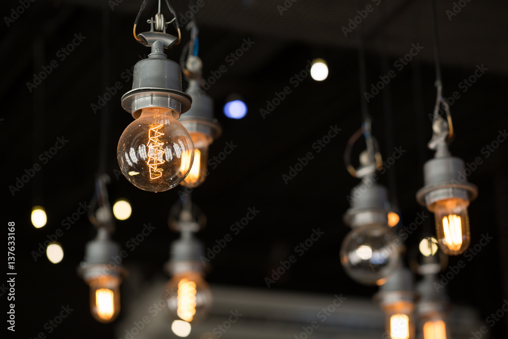 Close up of Illuminated light bulb with copy space.