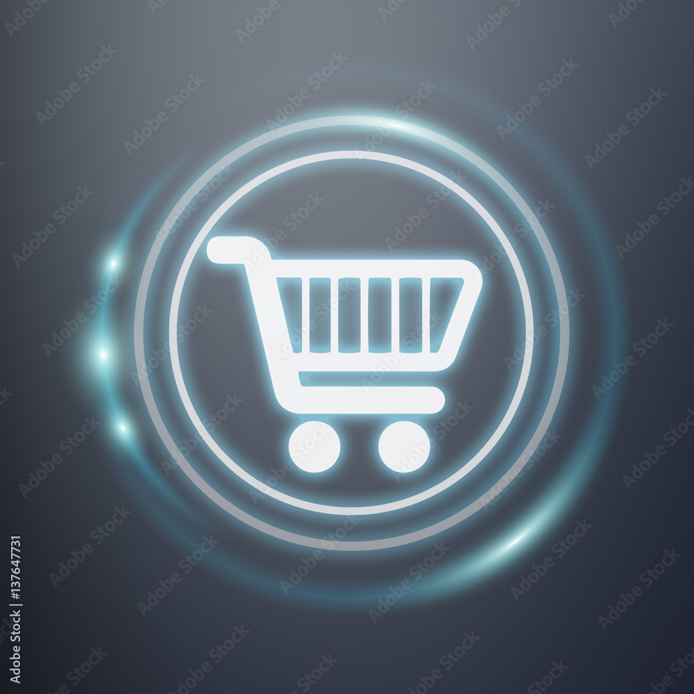 White and glowing blue shopping icon 3D rendering