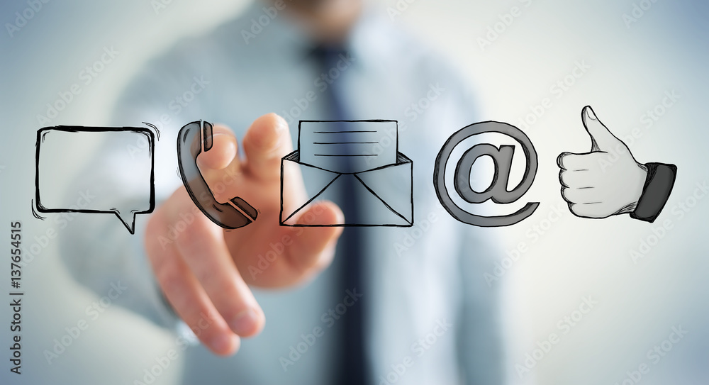 Businessman touching manuscript contact icon with his finger