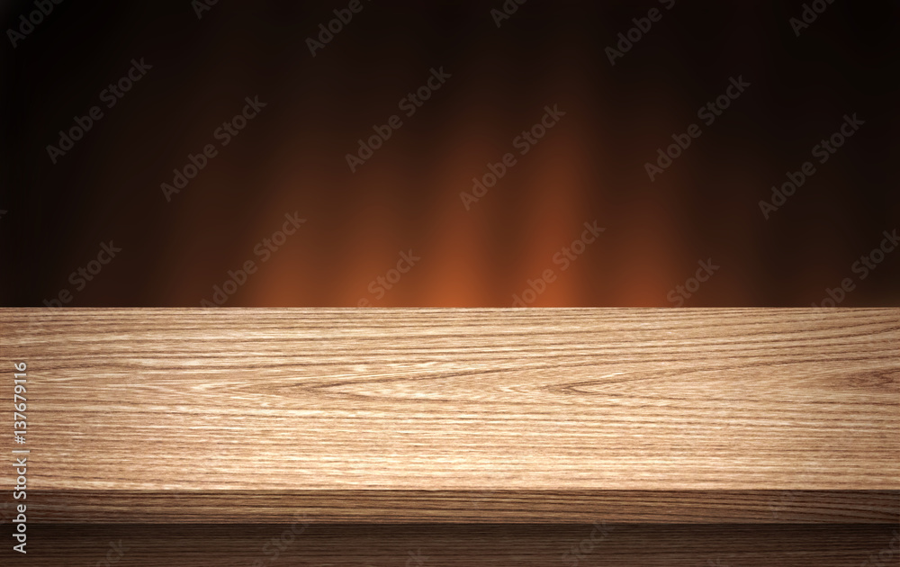 Wood background table. Empty wood table top and blur in dark night background. For montage product d