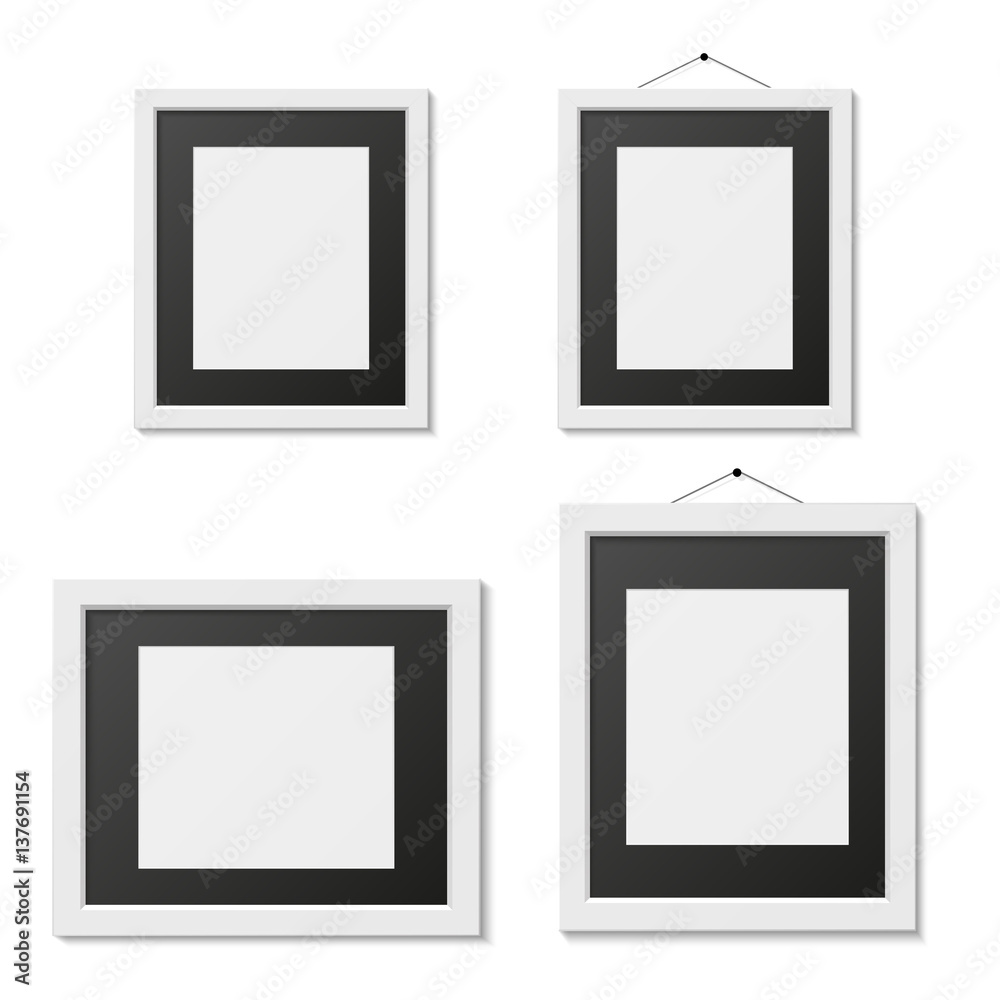 Set of black and white picture frame template, isolated, vector illustration