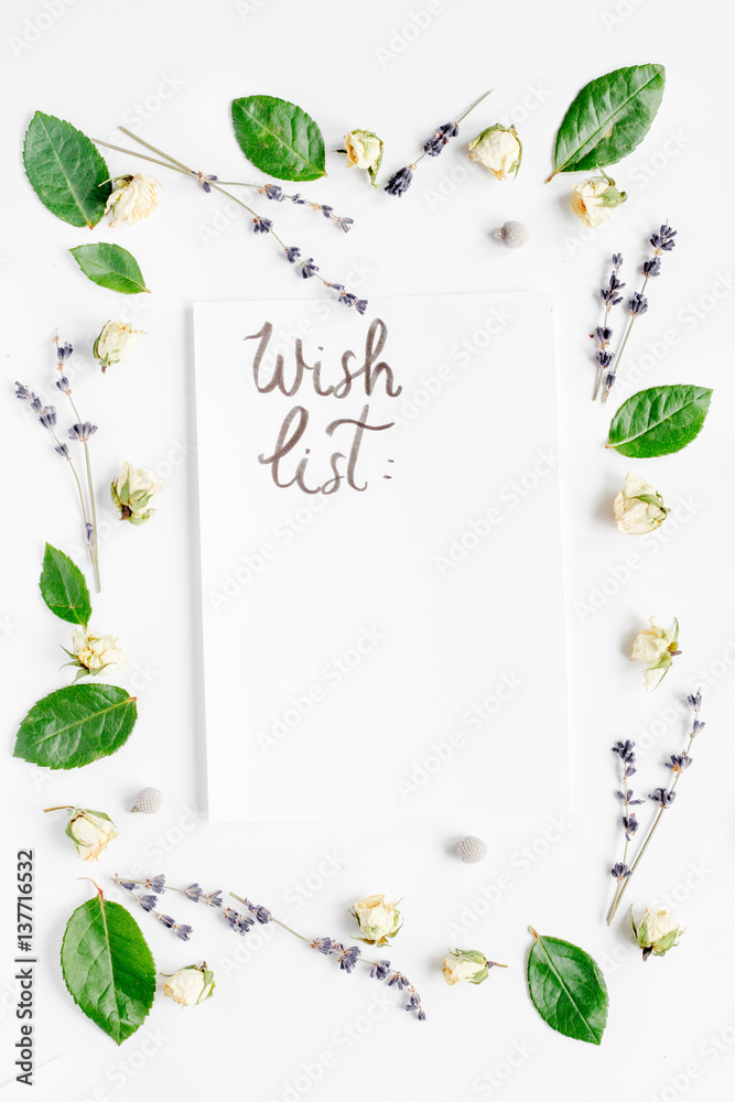 calligraphy floral pattern top view wish list