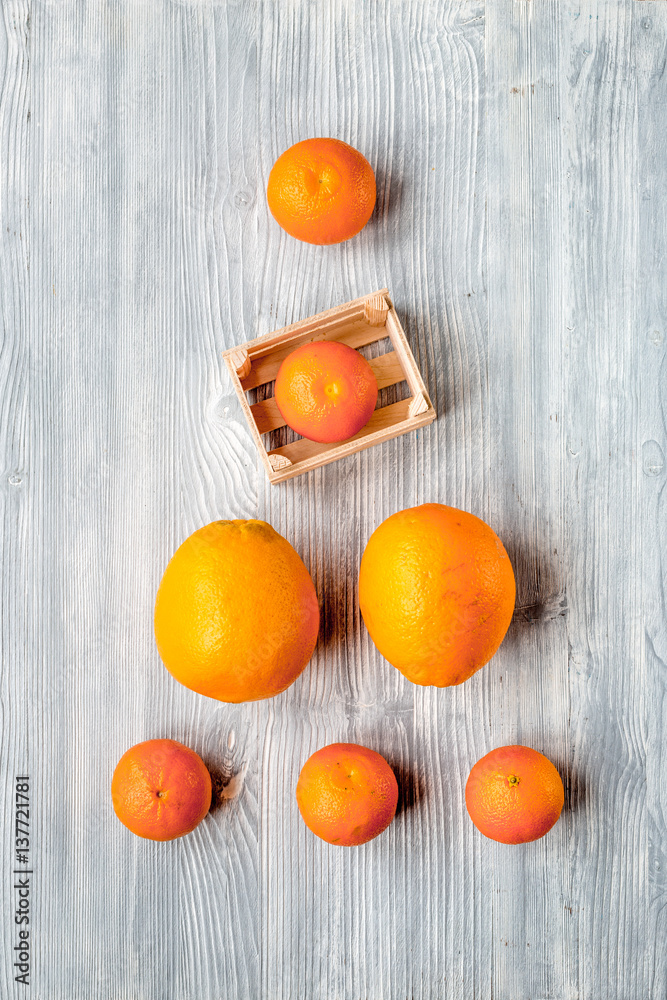 Orange fruits on white background top view mock up