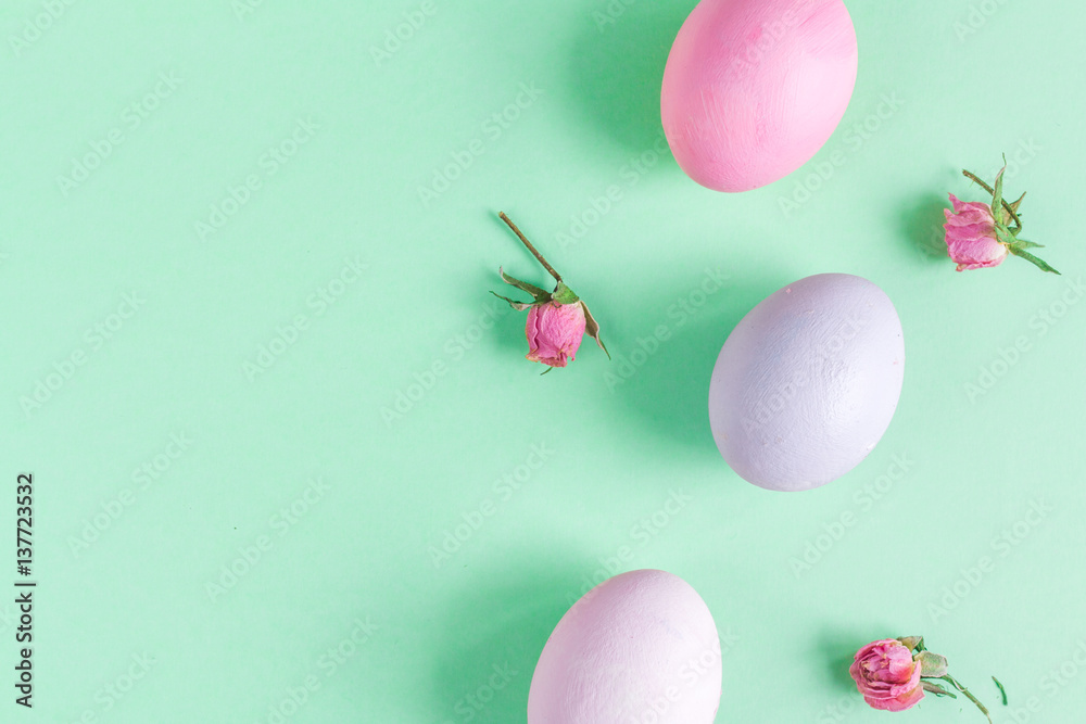 Easter concept on green background top view mockup