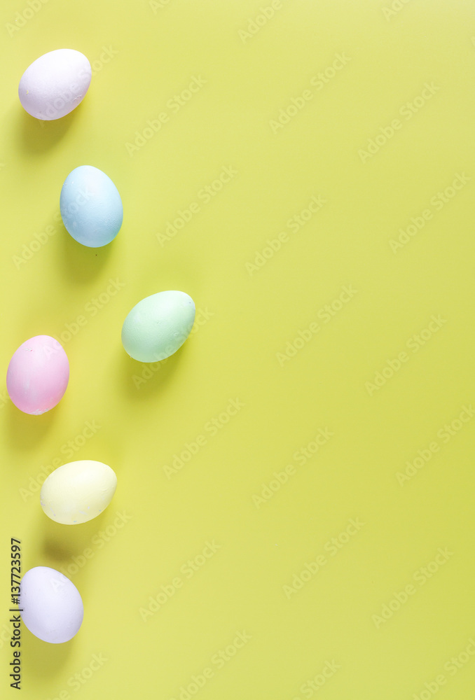 Easter concept on yellow background top view mockup