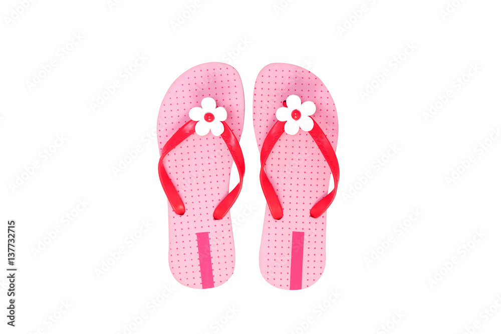 Beautiful pink beach shoes isolated on white background.