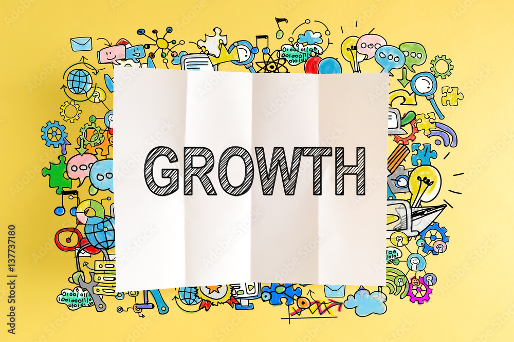 Growth text with colorful illustrations