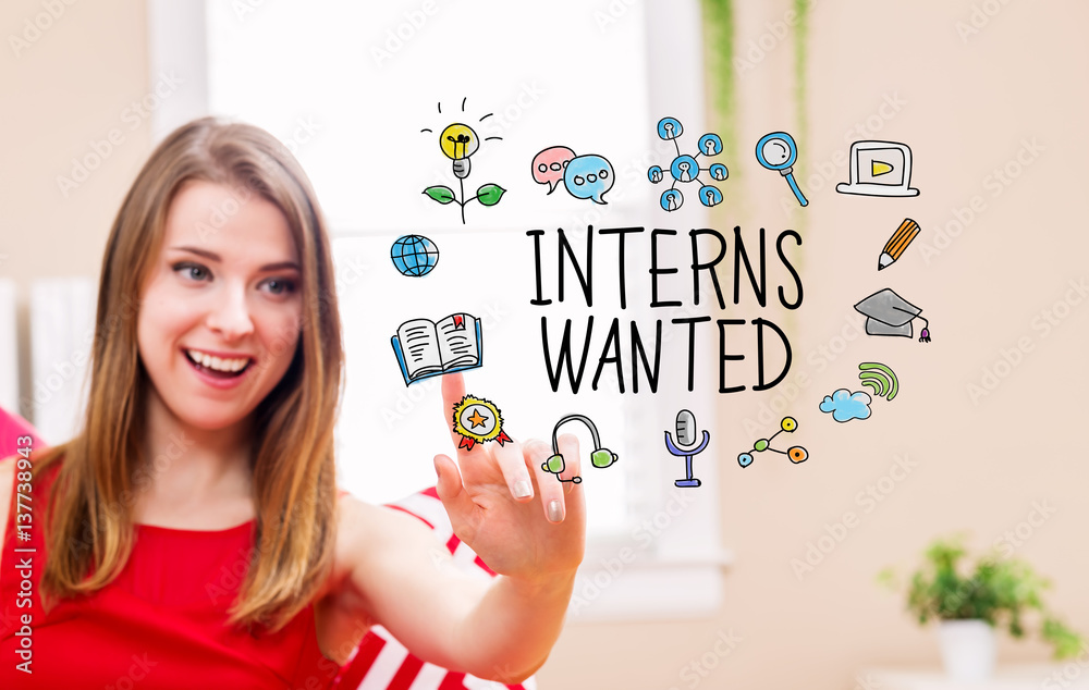 Interns Wanted concept with young woman