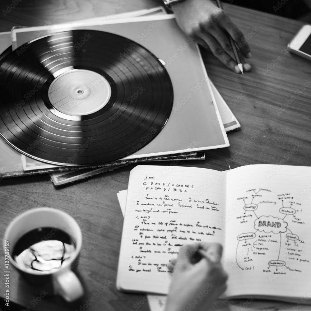 Human Hand Writing Notebook Vinyl Record Music Concept