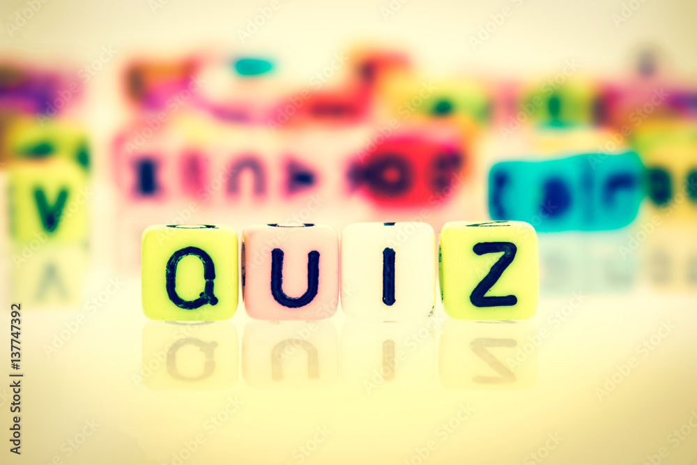 colorful word cube of  QUIZ , retro color tone