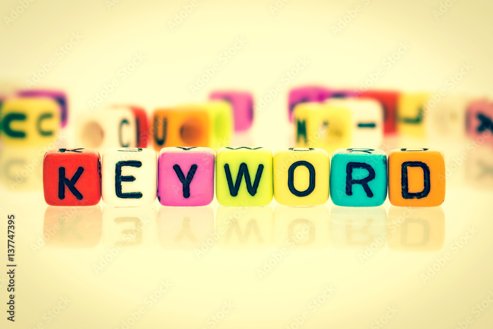 colorful word cube of  keyword , retro color tone