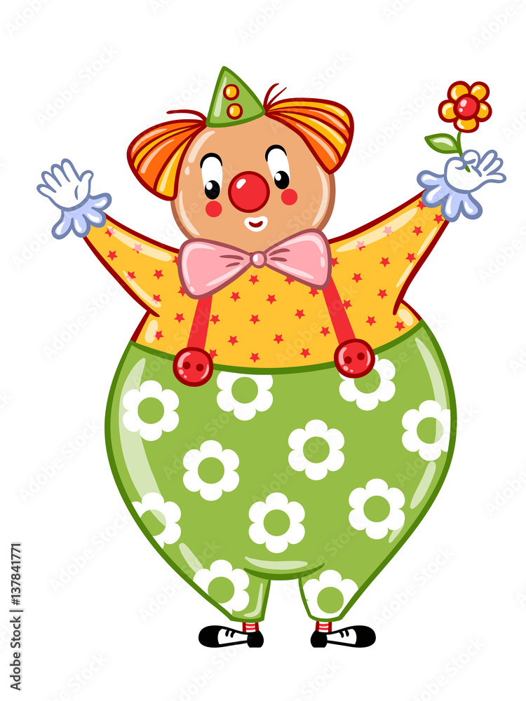 Circus clown illustration. Postcard, card, poster or invitation with a cute circus clown. Vector ill