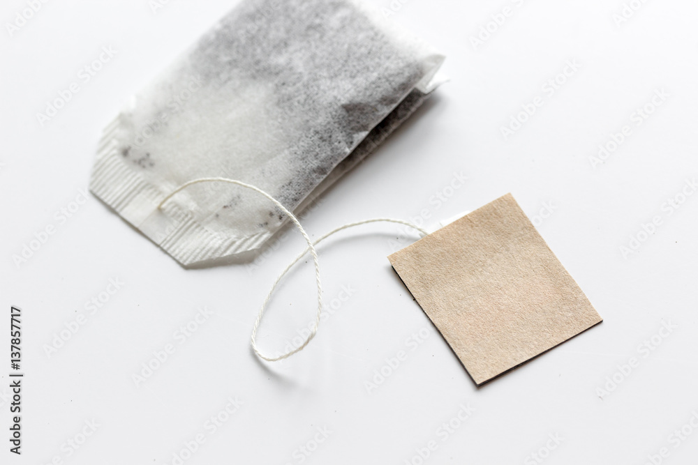 Close up teabag on white background mock-up