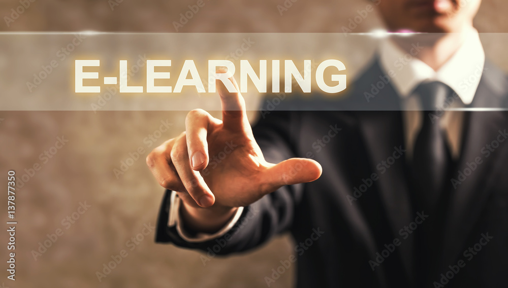 E-Learning text with businessman