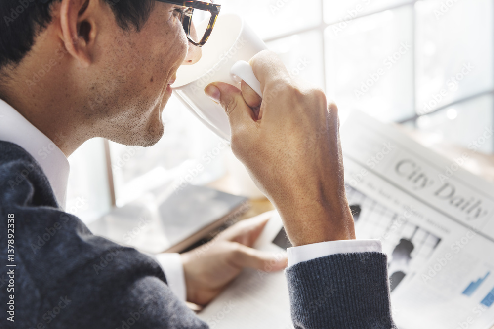 Businessman Working Reading Newspaper Information Concept