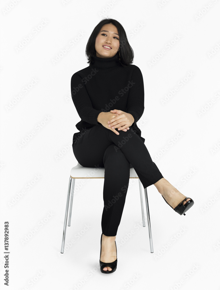 Asian Business Woman Sitting Smiling