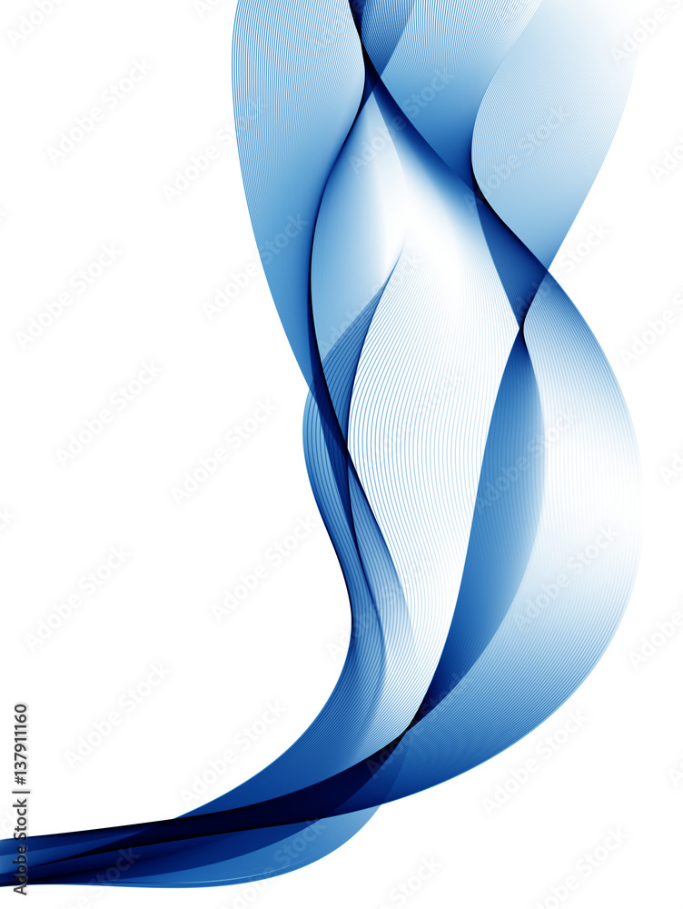 Dynamic blue abstract background, wavy lines on white background