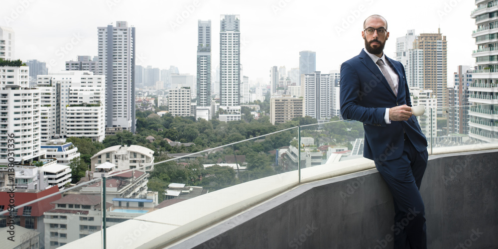 Business Person Standing Balcony Concept