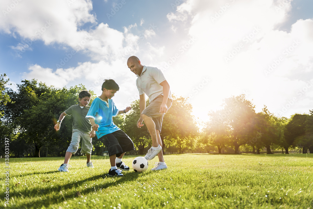 Soccer Football Field Father Son Activity Summer Concept