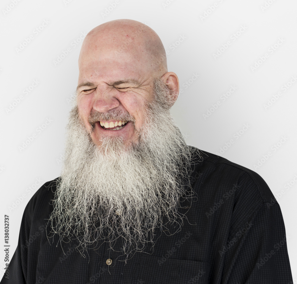 Men Adult Long Beard Bald Head Smile