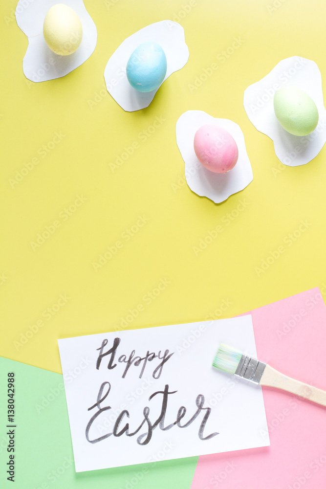 Easter concept on yellow background top view mockup