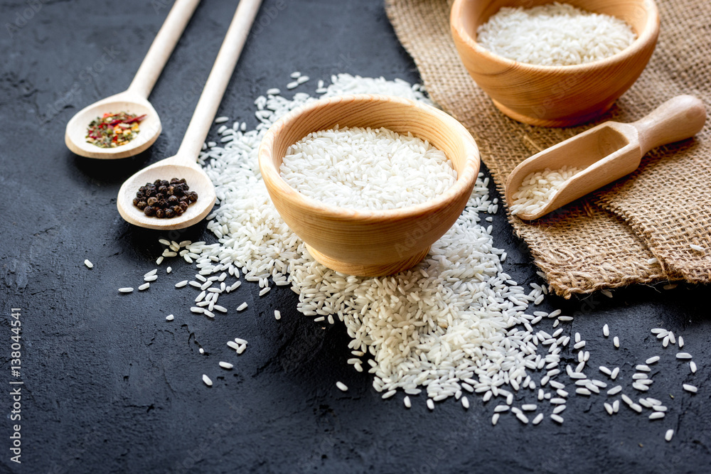 ingredients for paella on dark background