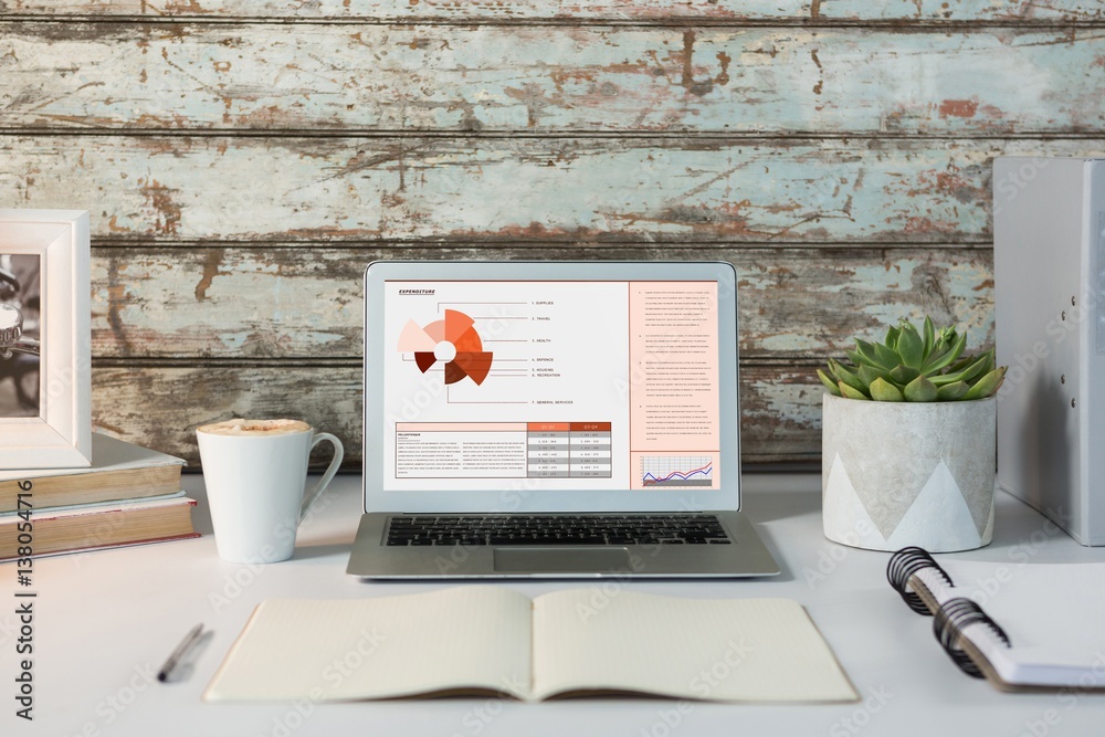 Composite image of business interface with graphs and data