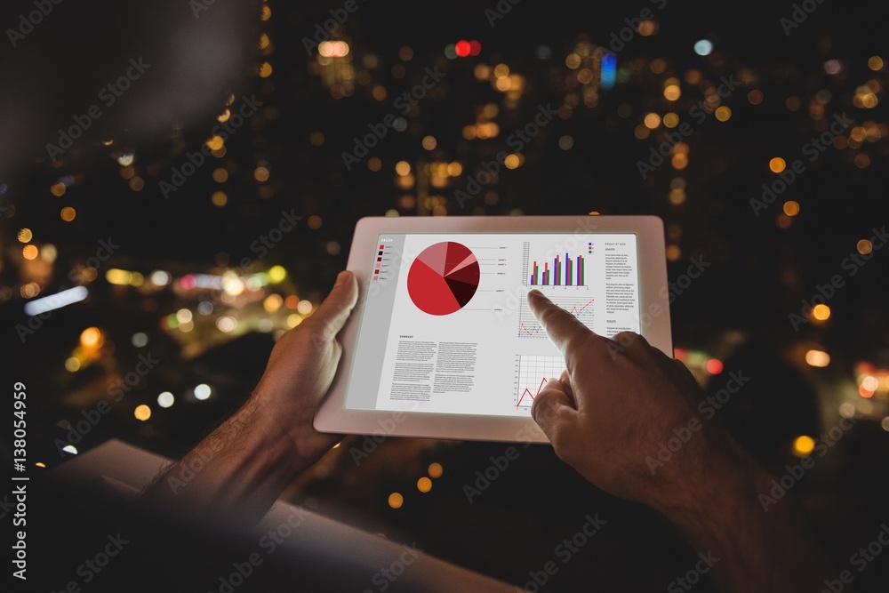 Composite image of business interface with graphs and data