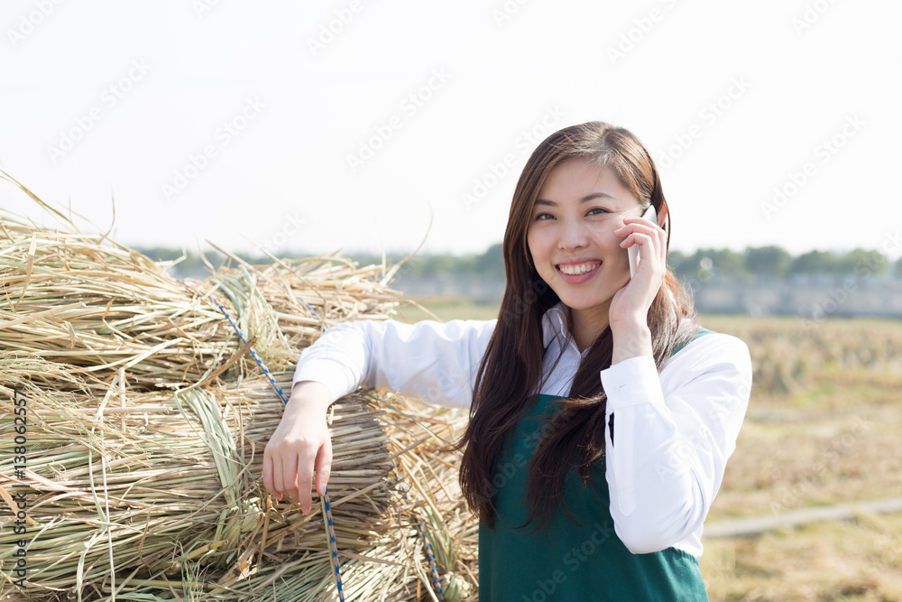 金色田野里的年轻亚洲女农学家