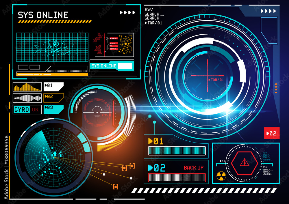 A futuristic HUD display user interface design with radar and tracking features. vector illustration