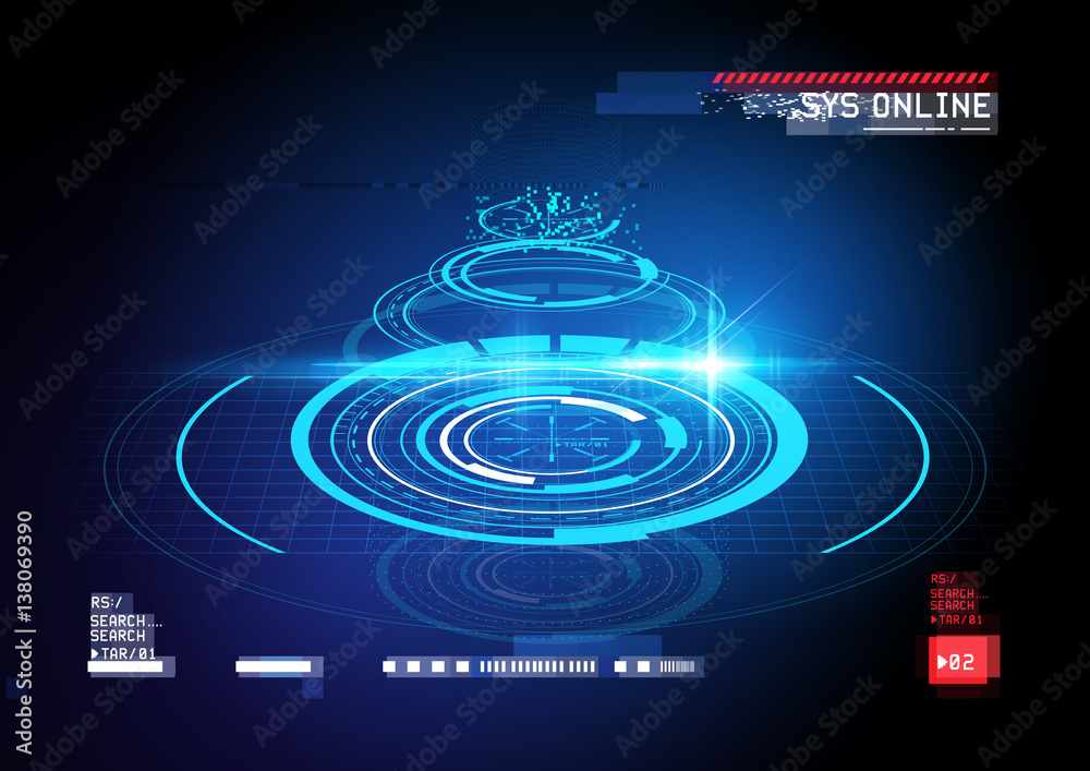 technical HUD display cross section with futuristic digital interface elements. Vector illustration