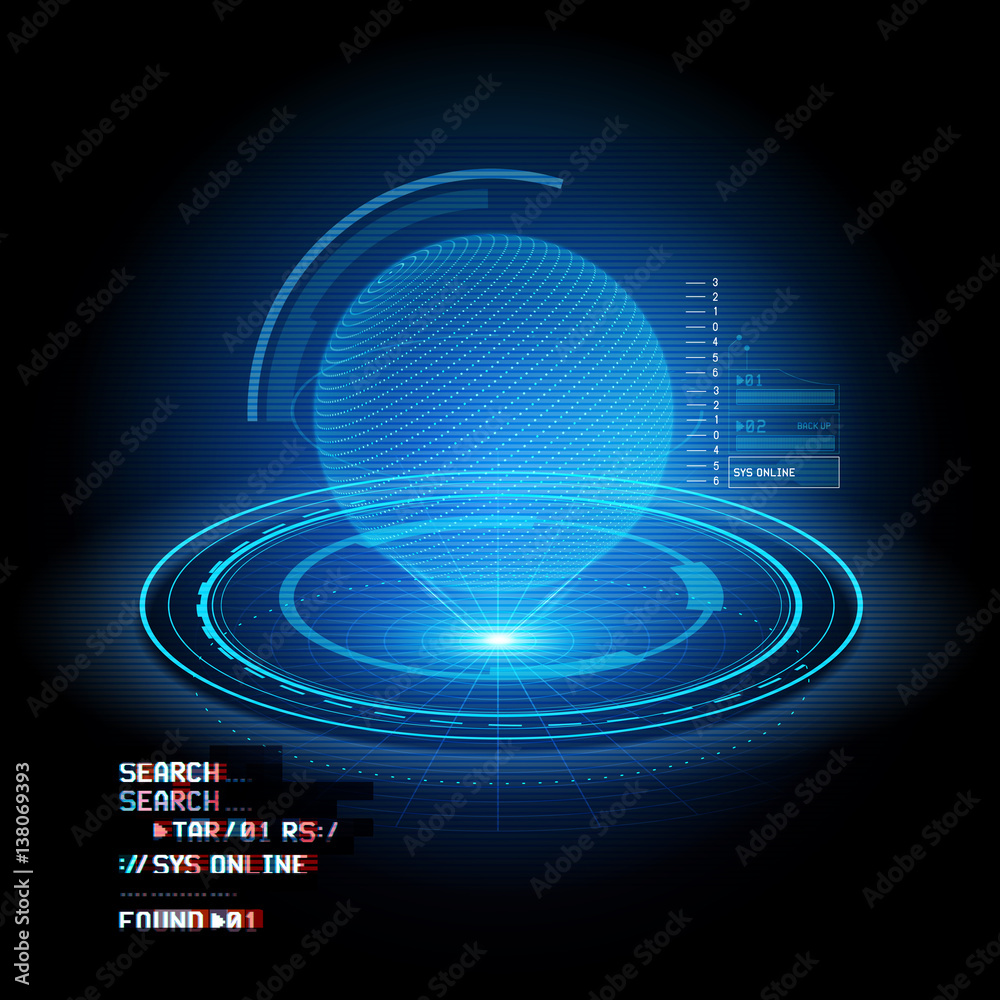 A HUD display projecting a globe Hologram. Future technology vector illustration.