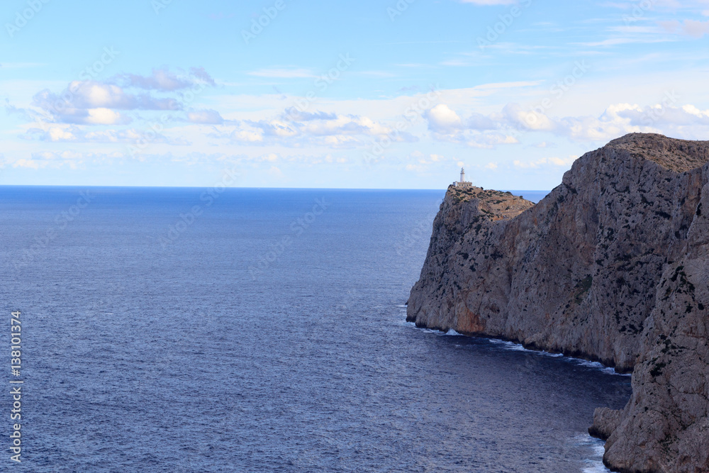 Cap de Formentor Lighthouse and cliff coast with Mediterranean Sea, Majorca, Spain