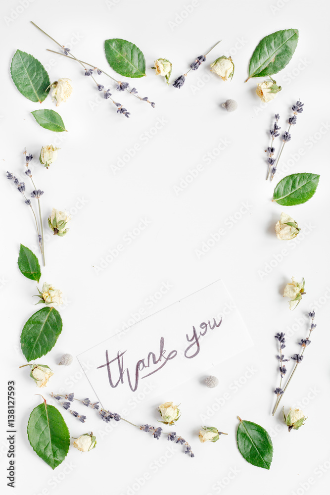 calligraphy floral pattern top view thank you