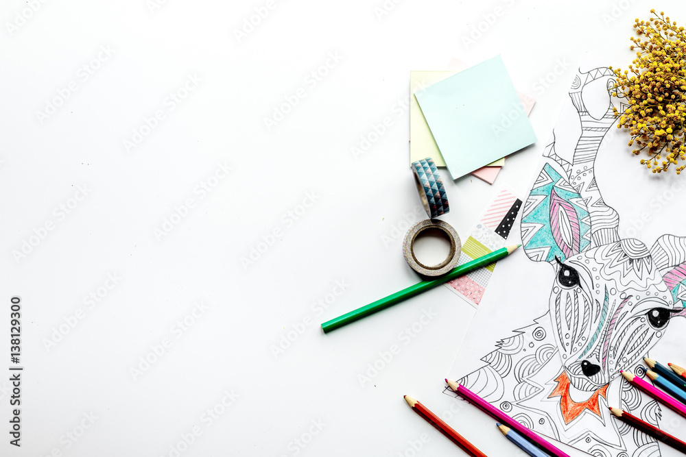 coloring picture for adults on white background top view mockup