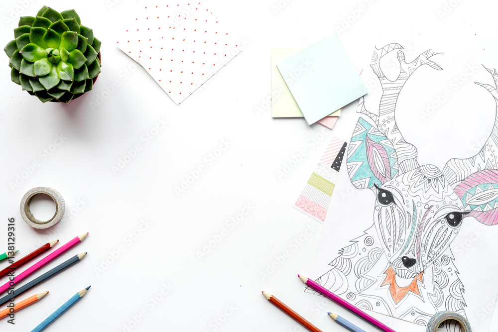 coloring picture for adults on white background top view mockup